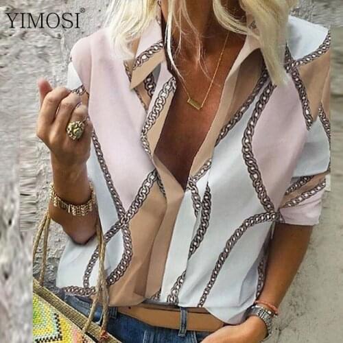 5XL Plus Size Autumn Women Loose Blouse Shirt 2019 Lady OL Style Office Tops Casual Long Sleeve Chain Print Cotton Shirts