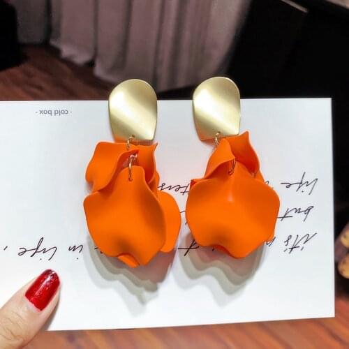New Arrival Vintage Women Dangle Earrings Sexy Rose Petal Long Tassel Earrings Female Korean Jewelry Red Orange Earrings