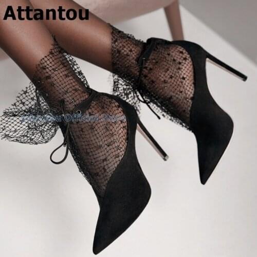 New Sheepskin Black Leather Thin High Heel Shoes Women Pointed Toe Lace Bling Bling Dress Shoes Party Pumps