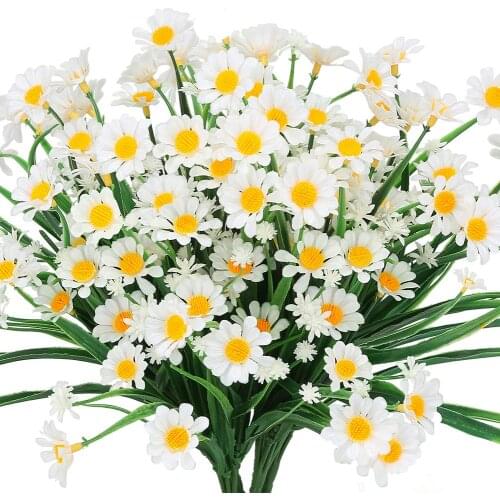 1 Bundles Outdoor Artificial Daisies Fake Flowers UV Resistant Shrubs, Hanging Plants Garden Porch Home Wedding Farmhouse Decor