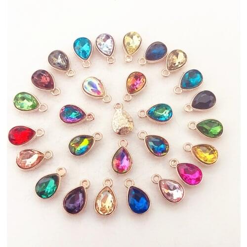 10pcs rose gold waterdrop Charm Crystal Pendant beaded Jewelry Findings