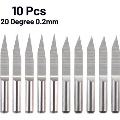 10 Pcs V-shape CNC Router Tool 20 Degree 0.2mm Carbide PCB Engraving Bits CNC Router Tool 3.175mm Shank Long-lasting Bits