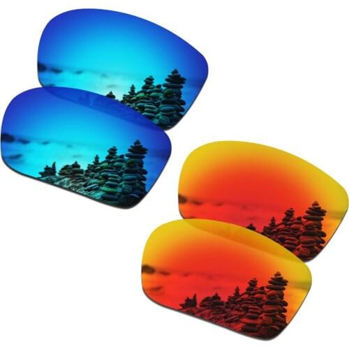 SmartVLT 2 Pairs Polarized Sunglasses Replacement Lenses for Oakley Triggerman Ice Blue and Fire Red