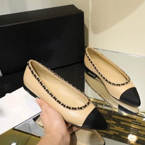2019 New Spring Women Flat Shoes Gold Chain Mixed Color Pointed Toe Shallow Ladies Shoes Woman Zapatillas Mujer