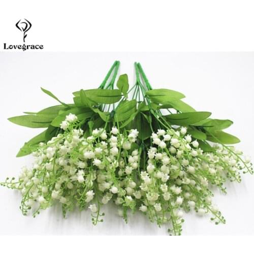 7 Branch Mini Valley Lily Artificial Flower DIY Bridal Bouquet Plastic Lily Flore Wedding Table Home Decor Fake Flower Accessory
