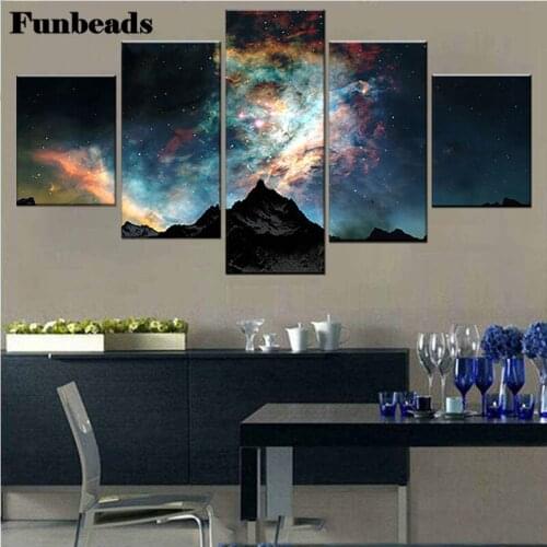 5 pieces 5D DIY diamond painting starry sky mountain space planet, full circle/square diamond painting embroidery decor FF4314