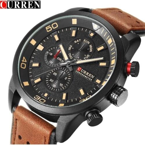 CURREN 8250 Sport Men Quartz Watch Fashion Simple Relogio Masculino Men Military Watches Genuine Leather Clock Men Wristwatch
