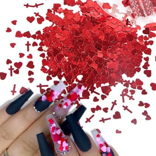Valentines Day Nail Glitter Sequins Cross Mix Love Heart Nail Art Accessories Sparkly Paillette Flakes Holographic Glitter Nails
