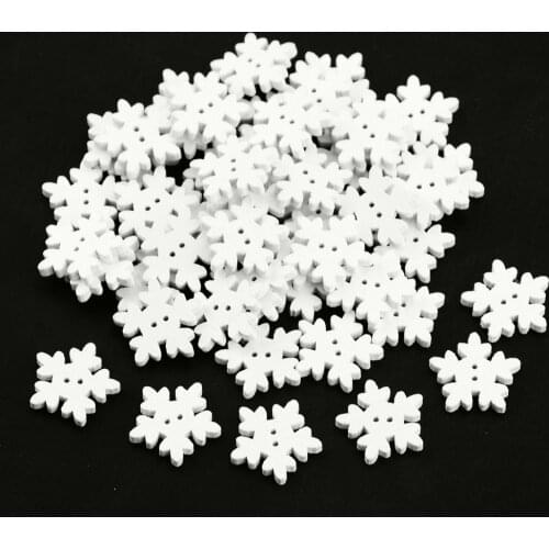 50pcs 18MM White Christmas Snowflake Wooden Buttons Fit Sewing and Scrapbook DIY Wedding Decoration