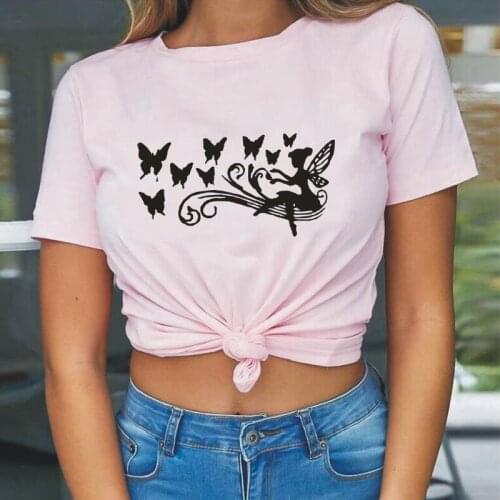 Harajuku Tee Shirt Femme Fashion Butterfly Print T Shirt Women Tops Casual Plus Size Summer Short Sleeve T-shirt Camiseta Mujer
