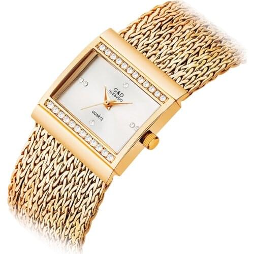 G&D Luxury Crystal Watch Women Waterproof Rose Gold Steel Strap Ladies Wrist Watches Top Brand Bracelet Clock Relogio Feminino