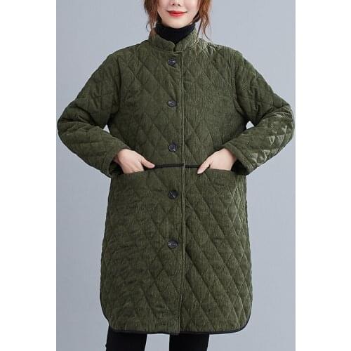 Autumn Winter New Jacket Woman Vintage Corduroy Coat Mid-Length Thick Warm Cotton Clothes Female Windbreaker Loose Outwear G781