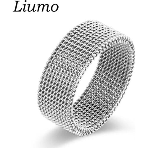 Liumo Trendy Titanium Steel Elastic Weave Mesh Strap Man Women 316L Stainless Steel Statement Ring Lr1125