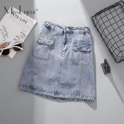 MissLymi 4XL Women Safari Style Denim Skirts Summer 2021 Plus Size Fashion Harajuku Pockets High Waist A-line Short Skirt Female