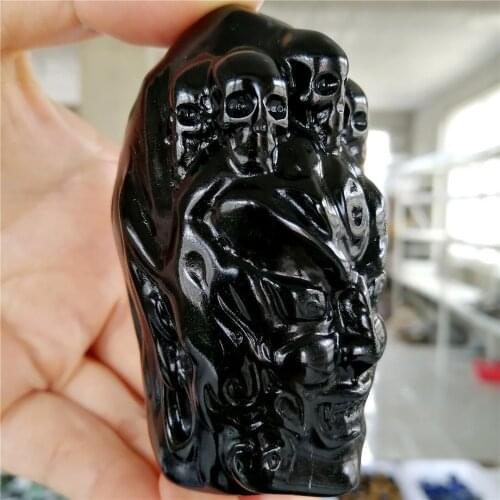 NEW! Natural crystals and stones obsidian quartz crystal carving skull healing 3 skulls on head home decoration for gift 1 pc
