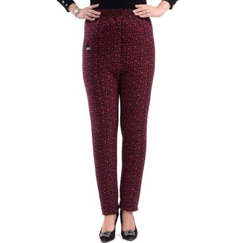 Middle age clothing Women Cotton pants large size Trending Products Winter Warm pants printing High waist pants factory Outlet