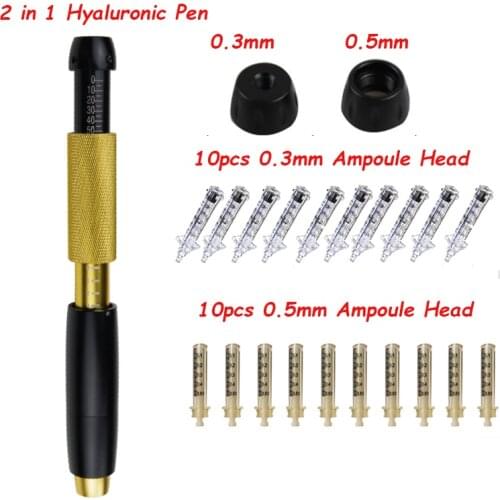 0.3/0.5mm Three Adjust Pressure Hyaluron Pen Lip Injection Hyaluronic Acid Pen Atomized Gun for Anti Wrinkle Lip Lifting Black