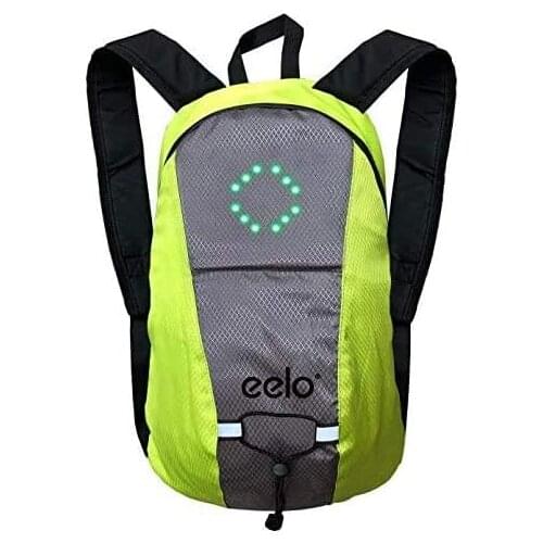 Backpack Safety eelo for cycling with turn signal LED rear lights. Reflective backpack with direction lights flashing. Winner Queens Award