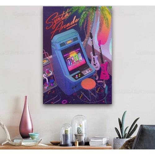Synth Arcade Retro synthwave poster Canvas Wall Art Decoration prints for living Kid Children room Home bedroom decor painting