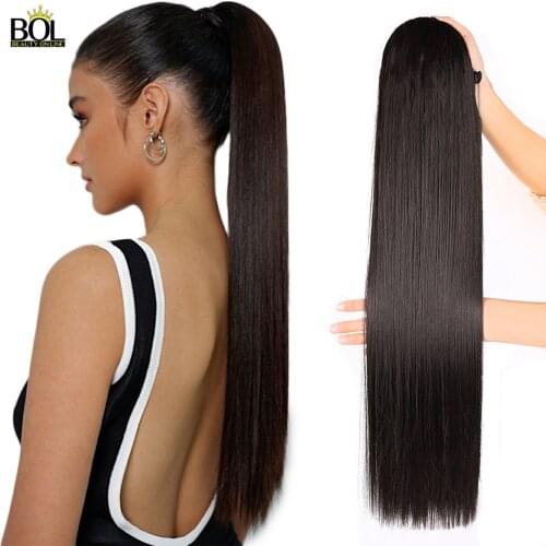 Beauty On Line 24Inch60CM Synthetic Hairpiece Straight Hair with Ponytail Blonde Fake Hair Clip-In Hair Extension for Daily Use