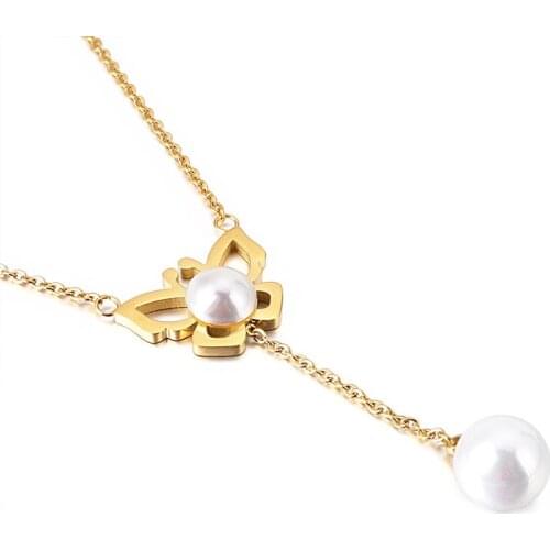Jewelry fashion Japanese and Korean simple titanium steel small fresh butterfly pearl necklace for girls