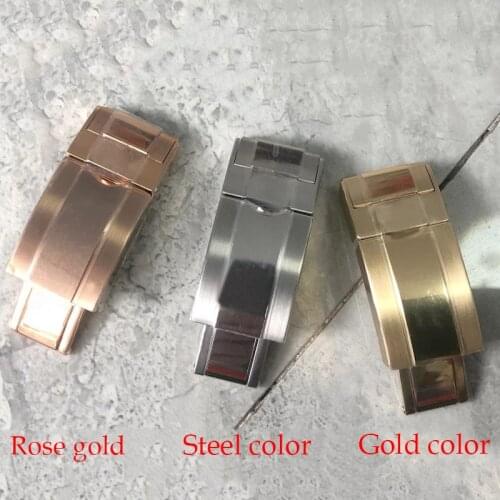 904L Watch Clasp Buckle For RLX Daytona Watch Bracelet Band, 16mm Width, Rose Gold Two Tones, Aftermarket Replacements