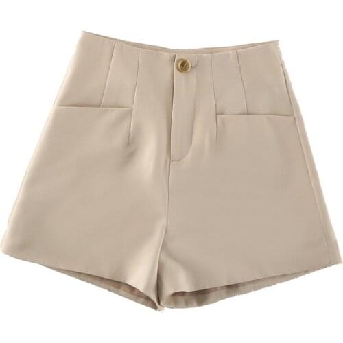 Women Spring Summer Casual High Waist A-Line Short Pants 2021 Loose Wide Leg Chiffon Chic Lady Black White Suit Shorts D5389