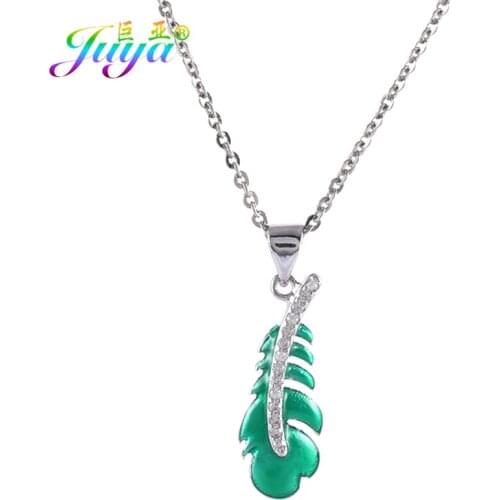 Juya Handmade Enamel Feather Charms Micro Pave Zircon Fashion Pendant Necklace For Women New Year Christmas Gift Supplies