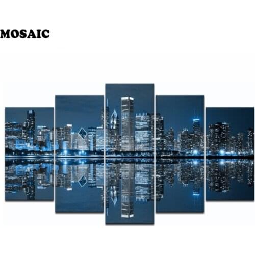 Live Art Decor- 5 piece Chicago Downtown at Night Picture diy diamond painting,cross stitch,diamond embroidery mosaic crafts