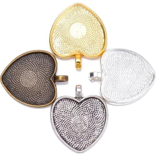 10pcs Inner 25mm Heart Blank Alloy Base Pendant Settings For Flower Cabochon Resin Cameo Glass DIY Jewelry Findinngs