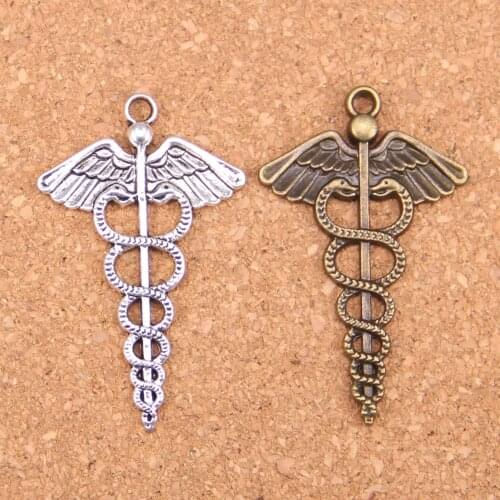 6pcs Charms caduceus medicine symbol 49x30mm Antique Pendants,Vintage Tibetan Silver Jewelry,DIY for bracelet necklace