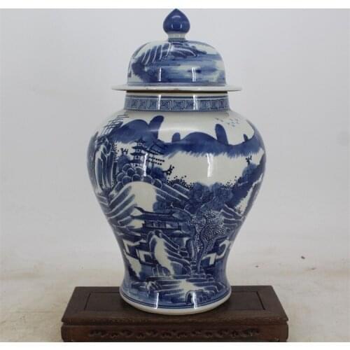 9 Antique QingDynaty Porcelain pot,Blue & white landscape figure general cans,hand-painted crafts, Home Decorations&Collection