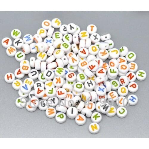 Free shipping-500 Mixed Acrylic White Flat Round Alphabet /Letter "A-Z" Acrylic Spacer Beads 7mm J1051