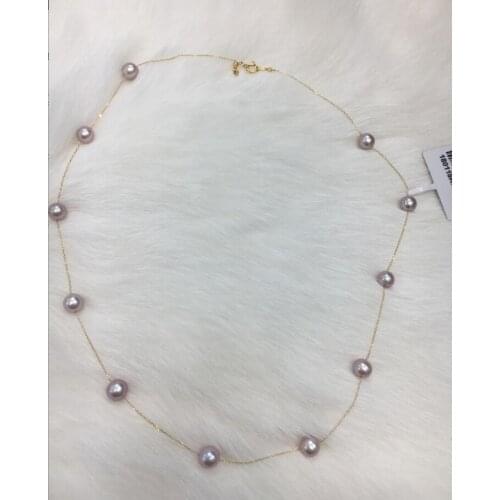 Free shipping >>>>noble jewelry natural 6.5-7mm Freshwater purple pearl pendant 18k solid Gold