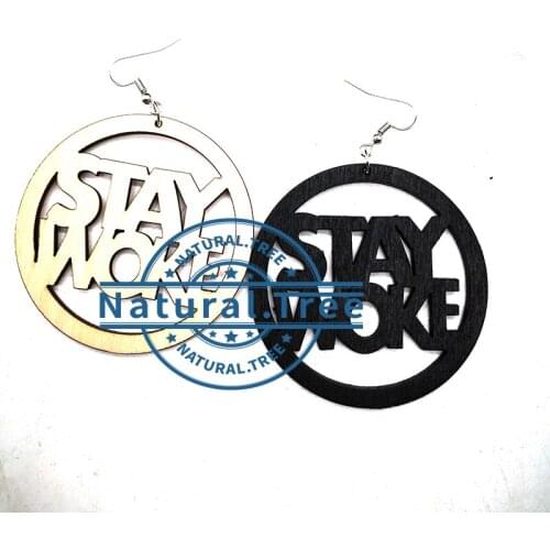 Free shipping!! laser cut Stay woke wooden earrings
