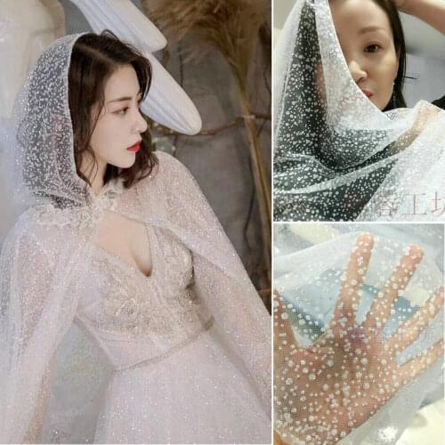 GLace 1Y/lot off white dot bronzed glitter sewing mesh fabric for women dress DIY craft material TX1454