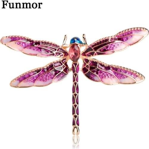 FUNMOR Enamel Dragonfly Shape Brooches For Women Girls Beautiful Banquet Dress Decorations Scarf Buckle Rhinestone Insect Brooch