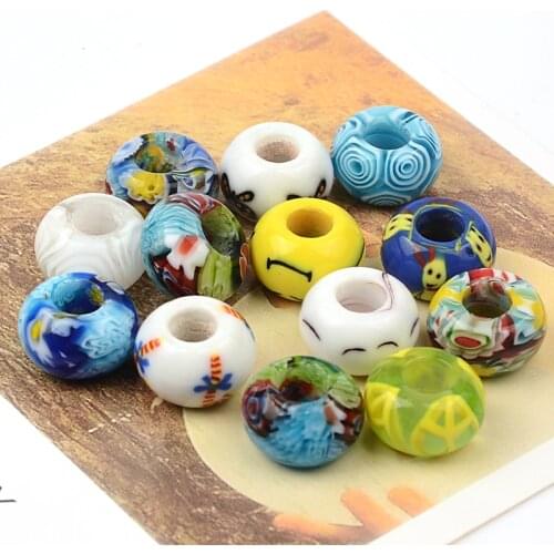 15mm Big Hole Glazed Beaded Charm Flowers Lampwork Glazed Glass Beads for Bracelet Necklace DIY Jewelry Making