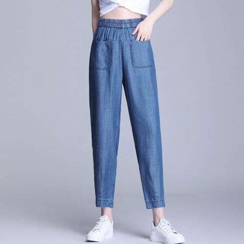 Elastic Waist Jeans New Women Casual Streetwear Jeans Mom Jeans High Street Denim Pants Ladies Denim Trousers Female Trousers