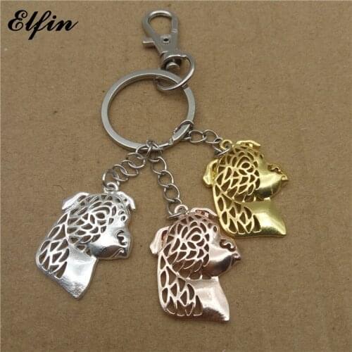 Elfin Trendy American Staffordshire Terrier Key Chains Gold Color Silver Color Animal Pet Jewellery Key Rings For Women Men