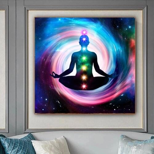 Indian Buddha Meditation 7 Chakra Yoga Sports Canvas Painting Wall Art Picture Poster and Print Living Room Bedroom Decoration