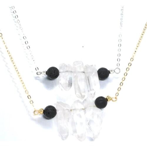 Faux Crystal Pillar Tassel Black Lava Stone Beads DIY Aromatherapy Essential Oil Perfume Diffuser Pendant Necklace Jewelry Women