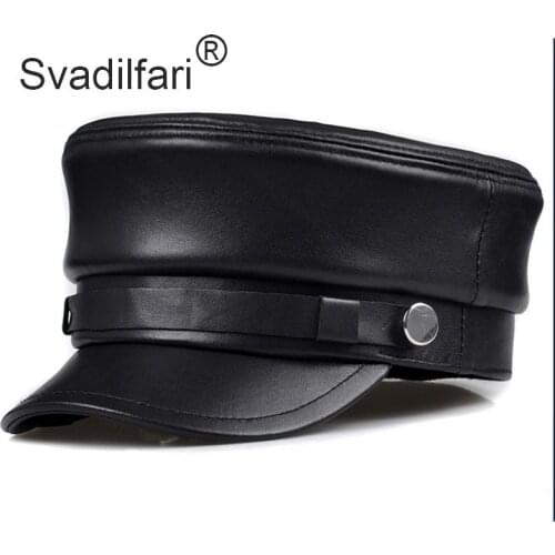 Svadilfari Genuine Leather Baseball Cap Hat Womens Winter Warm 2017 Brand New Men Cow Skin Leather Newsboy Army Black Caps Hats