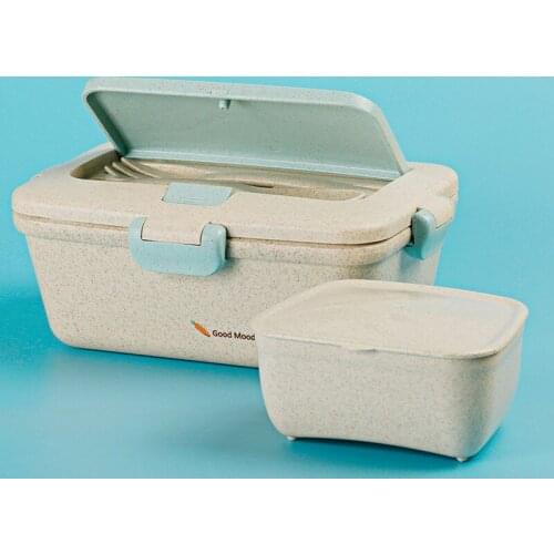 Wheat Straw Lunch Box Eco-friendly Cute Rabbit Bento Box Microwavable Food Storage Container with Spoon and Fork