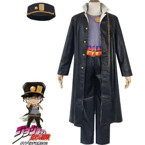 Hot Japanese Anime JoJos' Bizarre Adventure Kujo Jotaro Cosplay Costume Outfit Suit Men Halloween Party Costumes Full Set