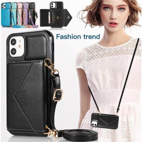 Flip Leather Phone Case For iPhone 11 Pro 12 Mini XS Max XR X SE 2020 8 7 6 Plus Portable Lanyard Wallet Card Cover Coque Etui