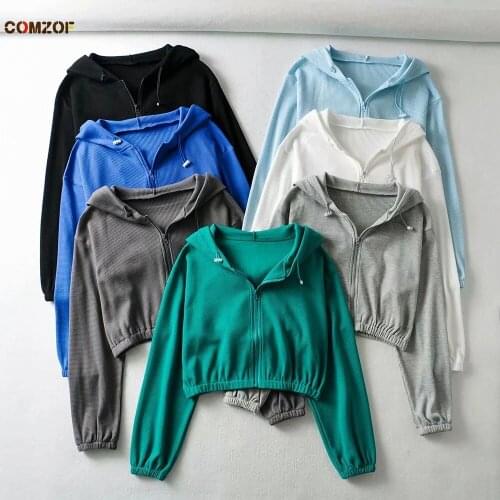 Newest Women Crop Tops Korean 2021 Autumn Short Hoodie Loose Zipper Casual Sweatshirt Hooded Clothes Moletom Feminino