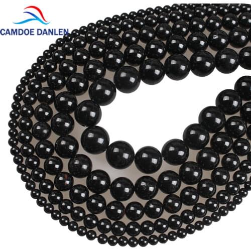 CAMDOE DANLE Natural Gem Stone Black Tourmaline Round Beads 6 8 10 12 14MM Balls DIY Charms Beads For Jewelry Making Accessories