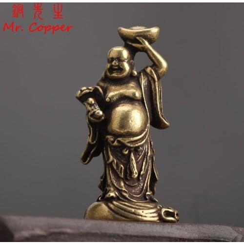 Copper Maitreya Buddha Miniatures Figurines Pocket Brass Small Statue Ornaments Home Decor Craft for Living Room Desk Decoration