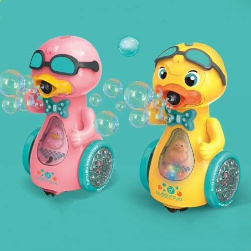 Cute Duck Bubble Machine For Kids Toy With Music Light Automatic Walkable Soap Water Bubble Blower Gun Outdoor Toys